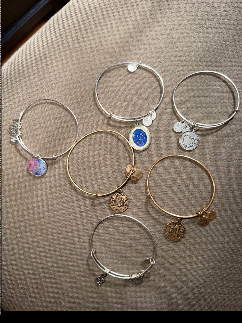 Alex & Ani Bracelets. Set/6. St. Maarten; Heart; Libra; Lighthouse; Music Note